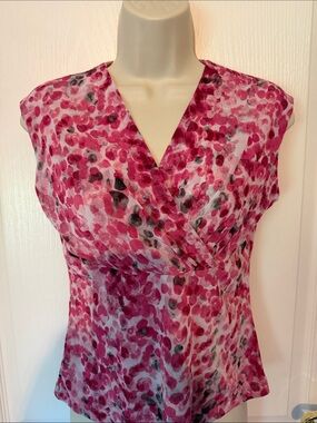 Nue Options Pink Floral Faux-Wrap Blouse